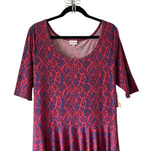 NWT Lularoe Nicole Dress Women’s 2XL 2X 20 22 red blue patriotic plus size NEW